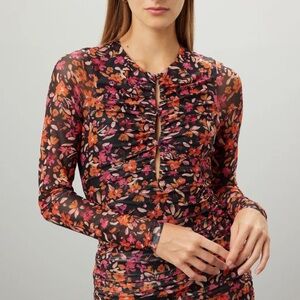 MinkPink Sorrento Mesh Top Blouse‎ Long Sleeve Floral Shirt